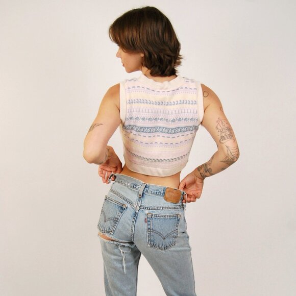 90s Cropped Sweater Vest (S) small vintage white pastel crop top preppy pastel - Picture 3 of 9